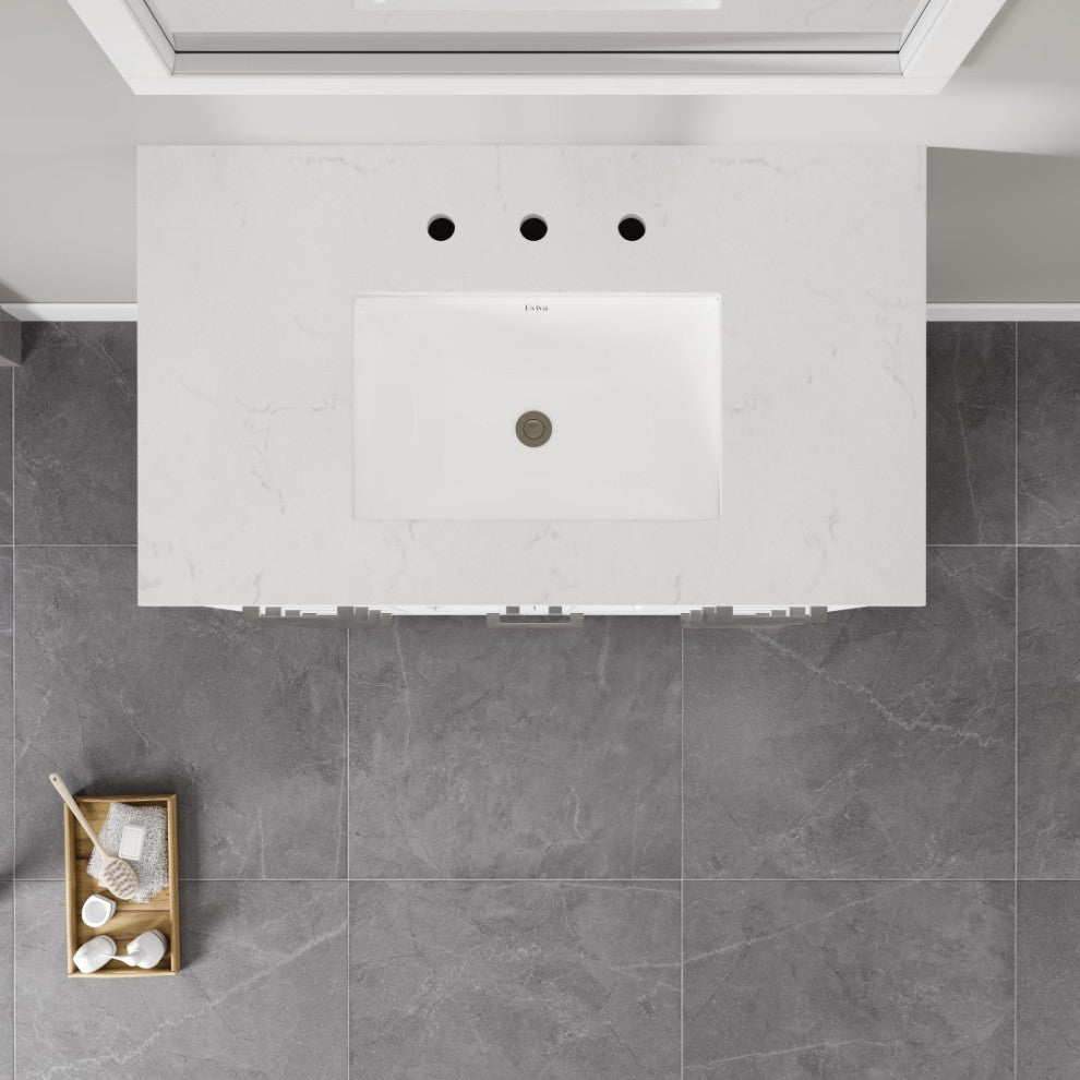 Eviva Hampton 36"W White Bathroom Vanity With White Carrara Quartz Countertop