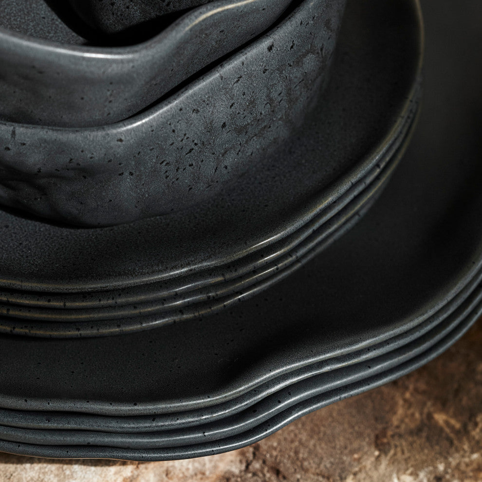 Stone by Mercer Project ATIK Stoneware 32 Piece Dinnerware Set, Black Speckled