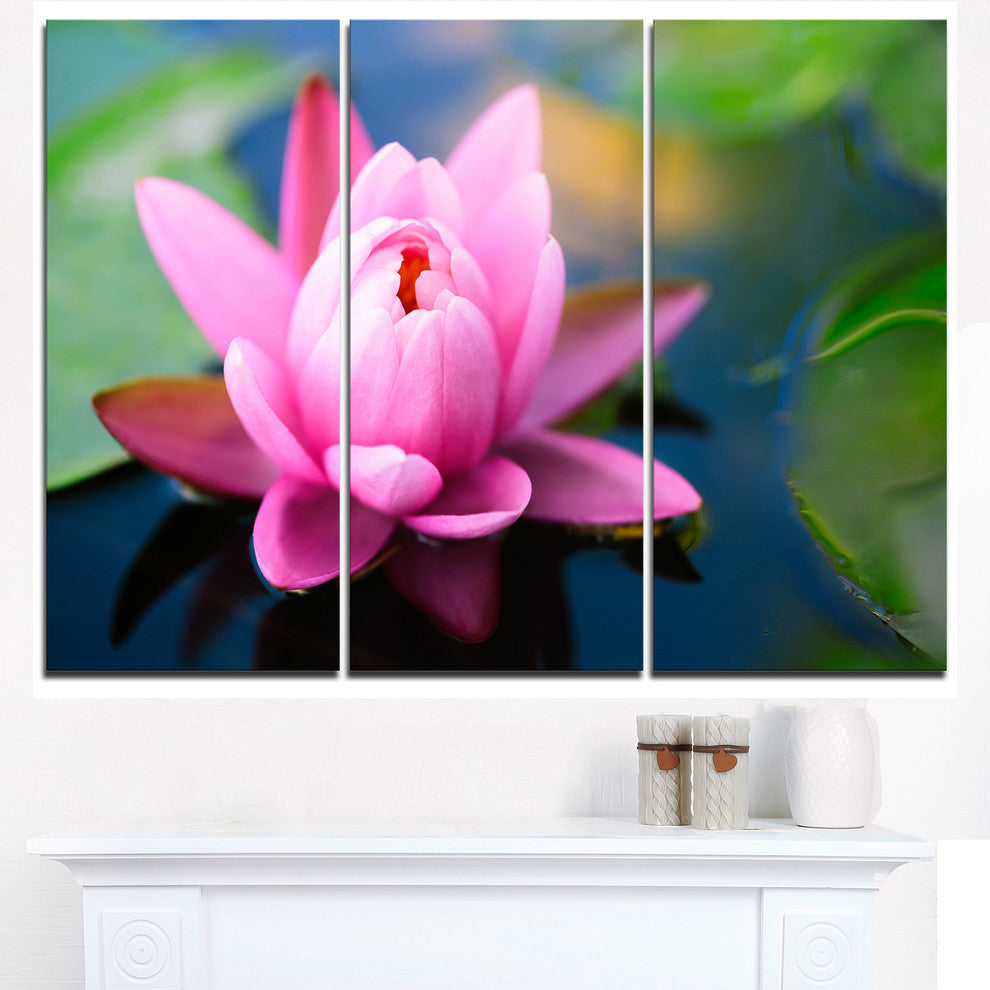 "Large Lotus Flower in the Pond" Metal Wall Art, 3 Panels, 36"x28"