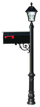 Post W/ Economy #1 Mailbox, Ornate Base In Black Color With Black Solar Lamp