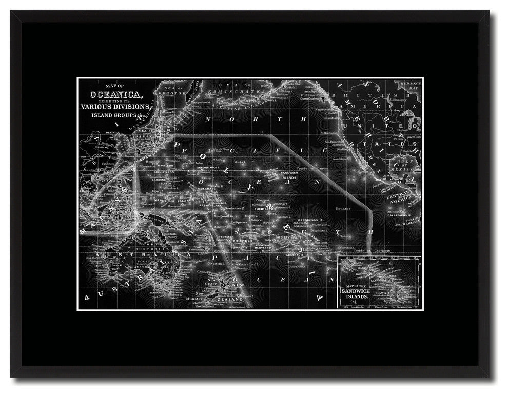 Oceania Vintage Monochrome Map Canvas, 16"x21"