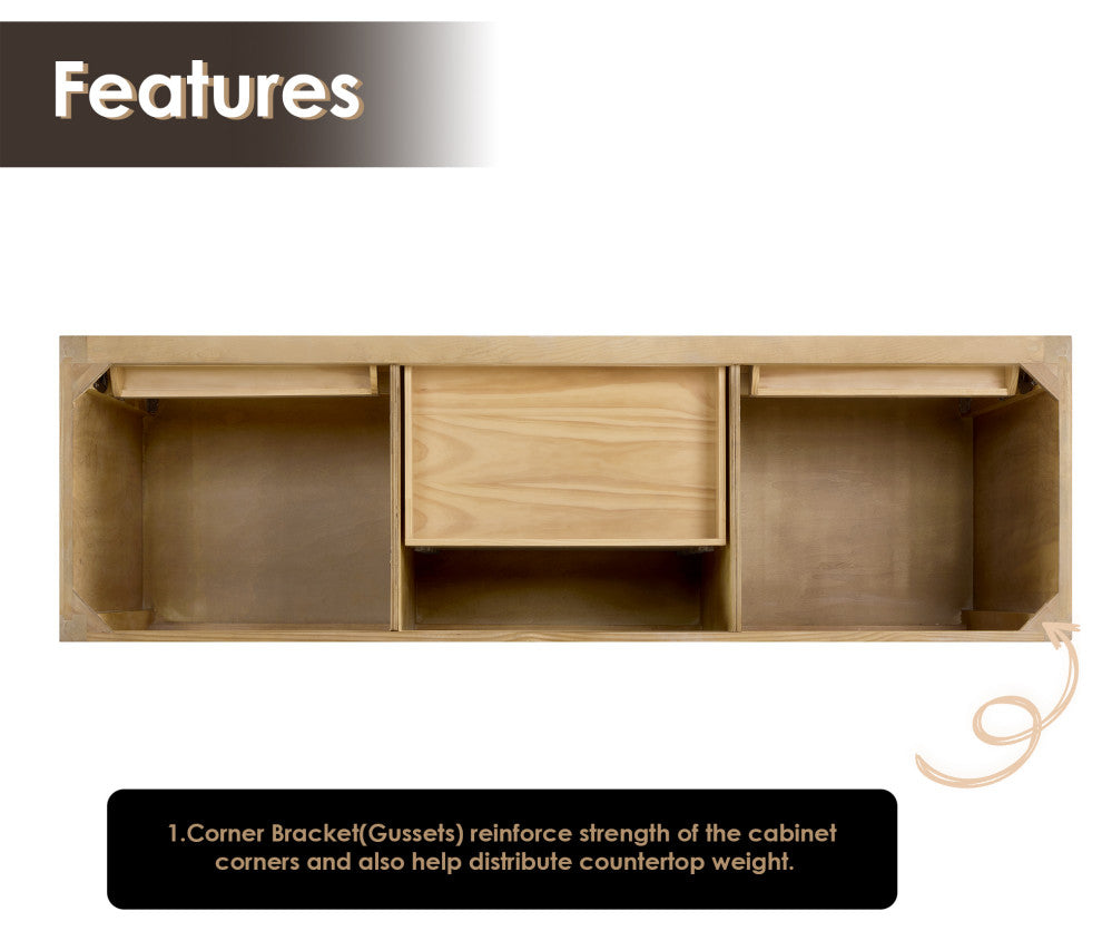 Solana Bathroom Vanity with Calacatta White Quartz Stone Countertop, Weathered Fir, 72", Without Mirror