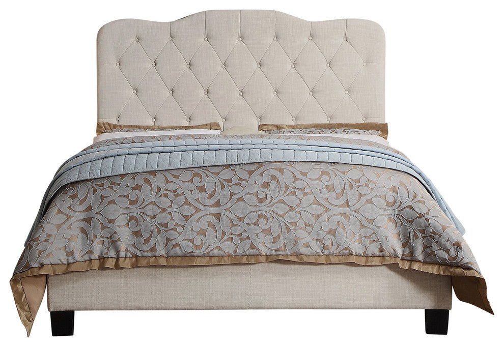 Andrea Upholstered Panel Bed, Beige, Queen