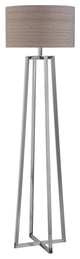 Midcentury Retro Silver Floor Lamp, Angled Cage Metal Steel Art Deco