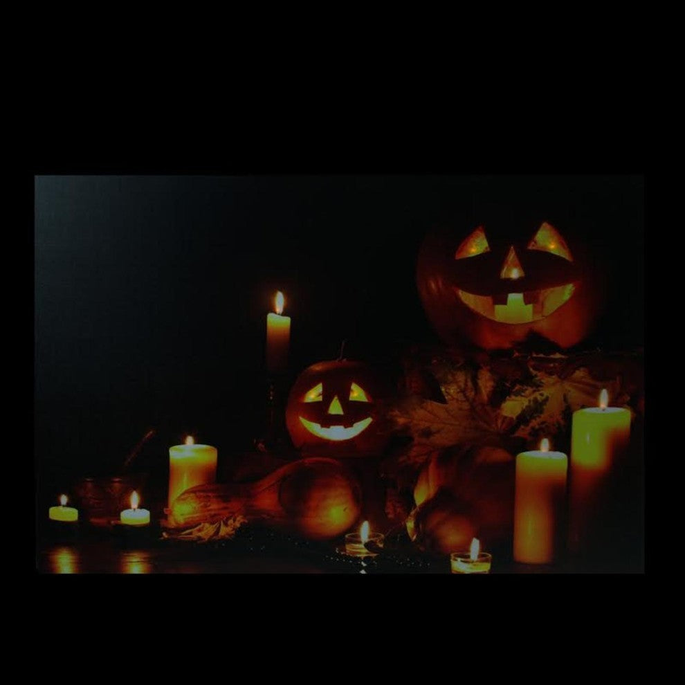 LED Lighted Halloween Jack-O-Lanterns Fall Harvest Canvas Wall Art