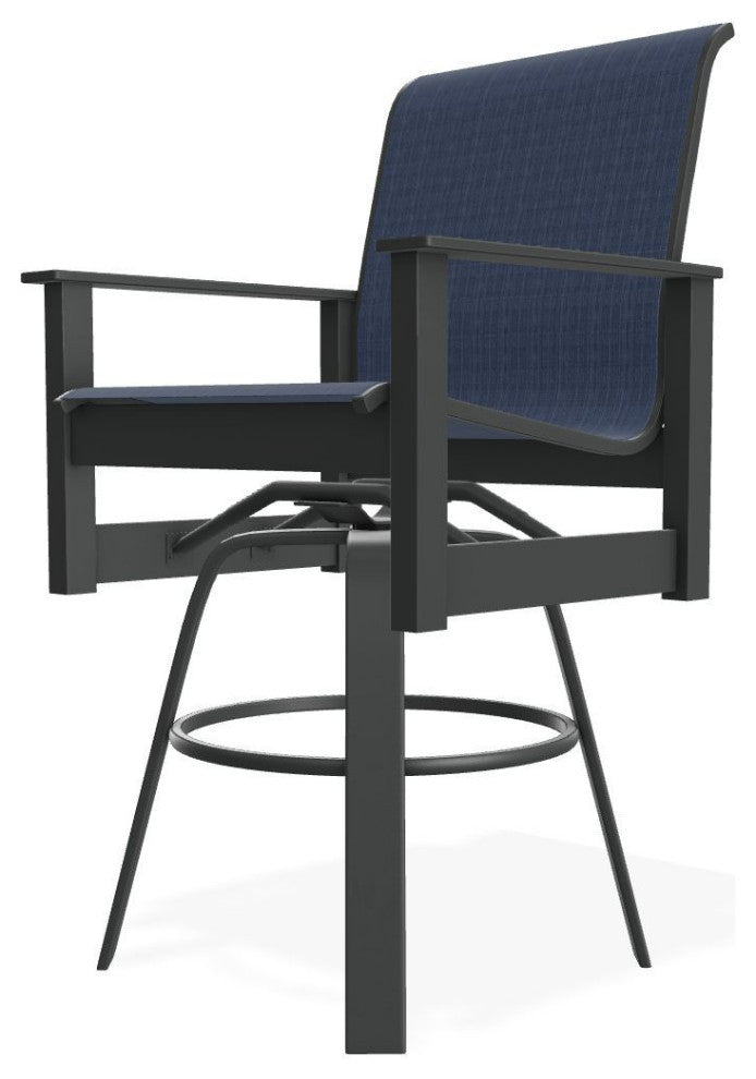 Leeward Sling Bar Height Outdoor Swivel Armchair, Mavi/Graphite