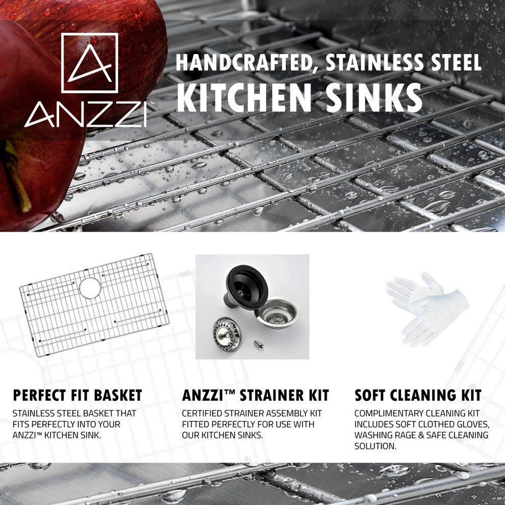 ANZZI Vanguard Series 32 in. Undermount Handmade Stainless Steel Kitchen Sink