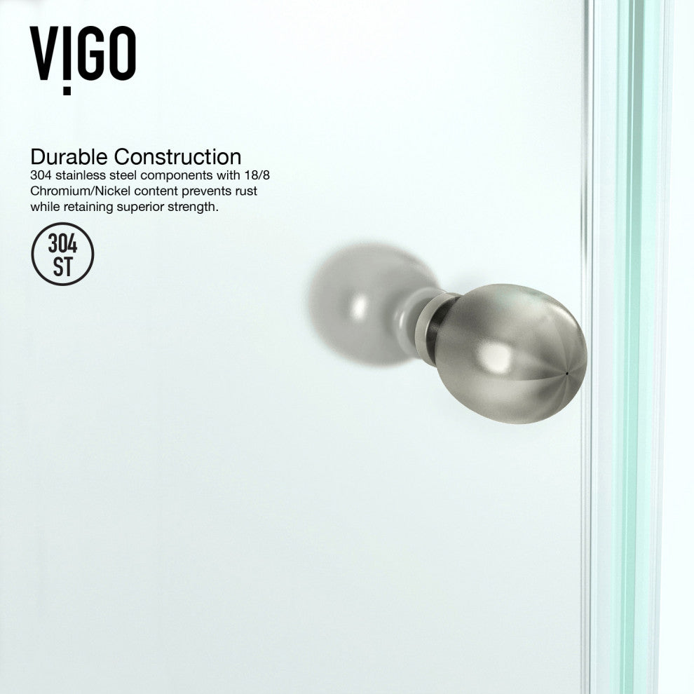 VIGO Verona Frameless Hinged Neo-Angle Shower Enclosure, Brushed Nickel, 40" D X 40" W, Low Base
