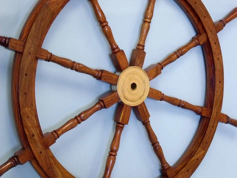 Model Ship Wheel, Brass and Wood, Large, 48"