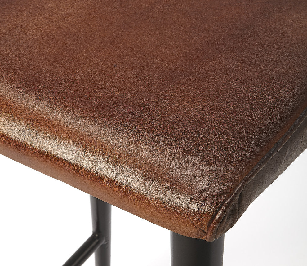 Saddle Leather Rectangular 26" Counter Stool, Dark Brown