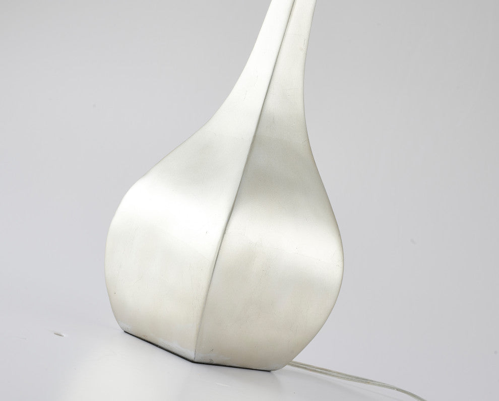 Silver Foiled Frame Table Lamp With White Linen Shade