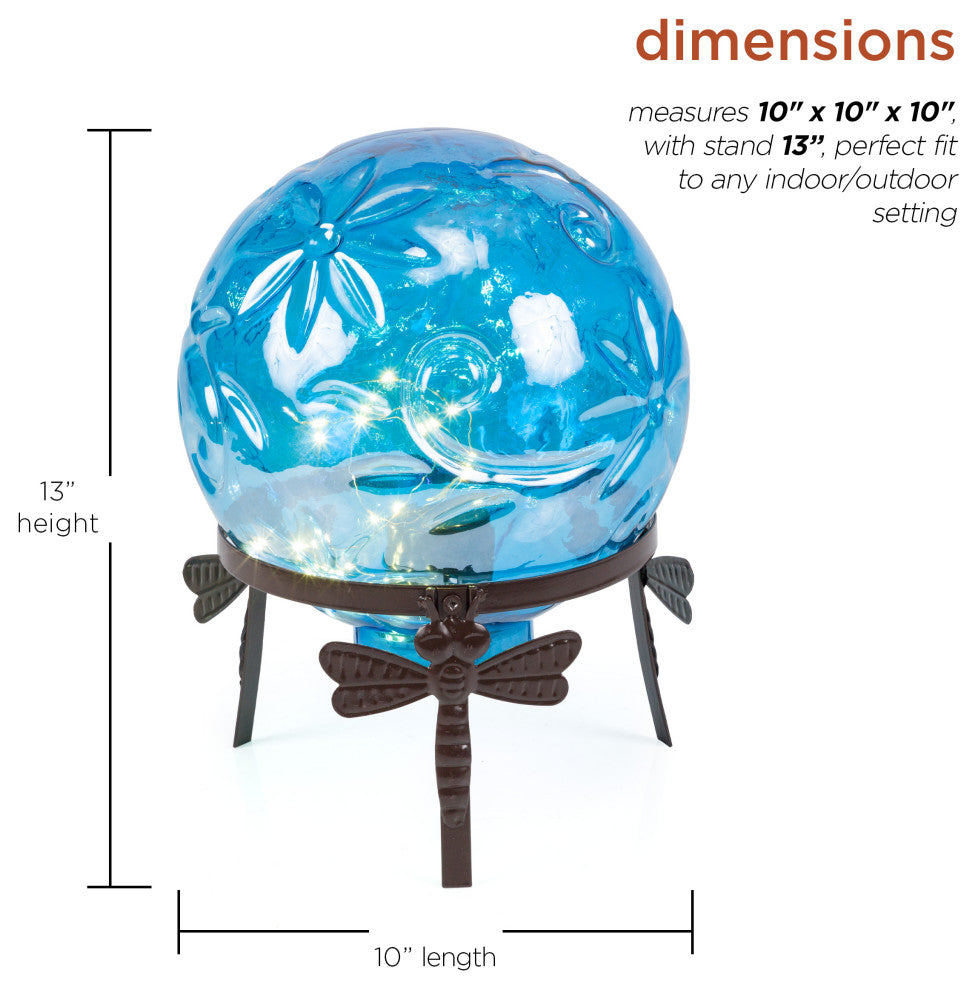 Alpine Blue Glass Globe Decor With LED Light, 13" Tall