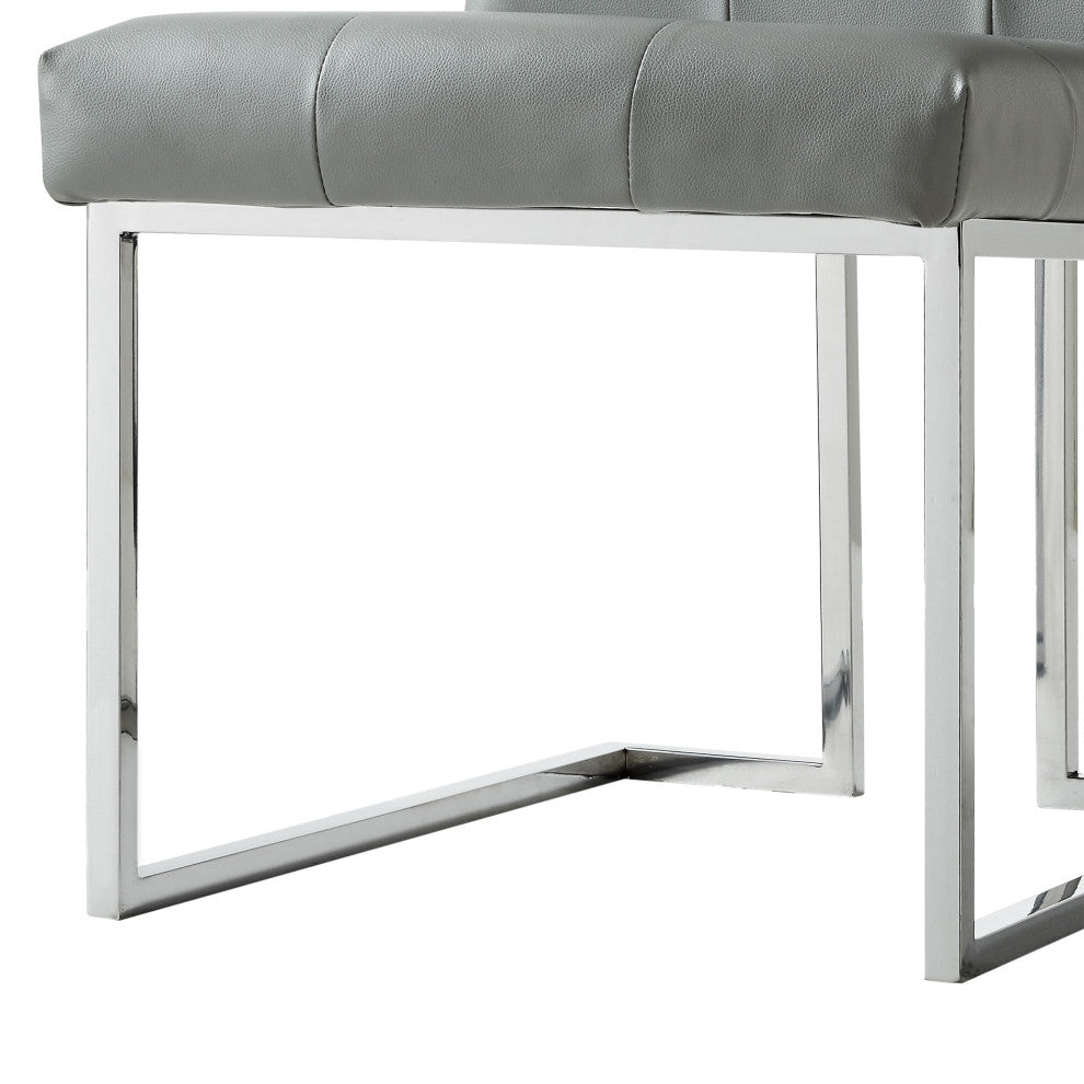 Adalie Tufted Armless Dining Chair, Set of 2, Light Grey Pu Leather