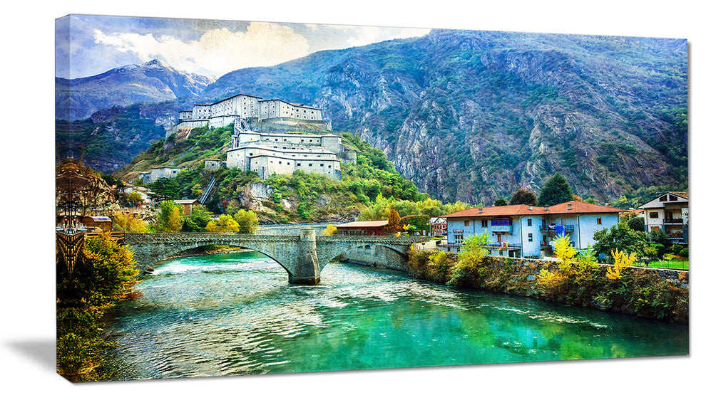 Valle d Aosta Castles Italy, Landscape Canvas Art Print, 40x20
