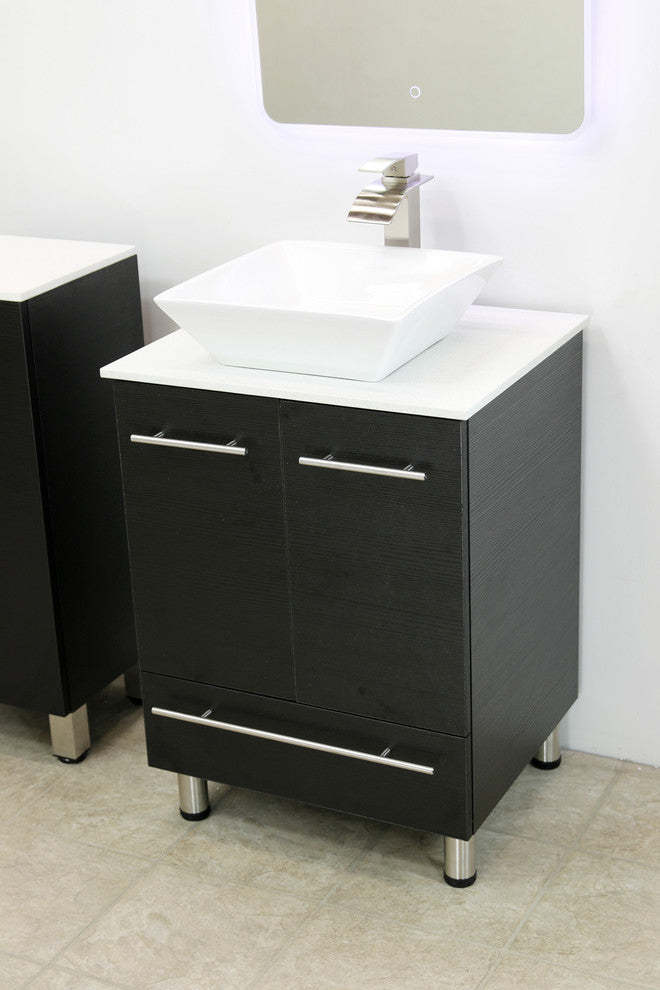 Windbay 24" Freestanding Vanity, Black, White Stone Countertop
