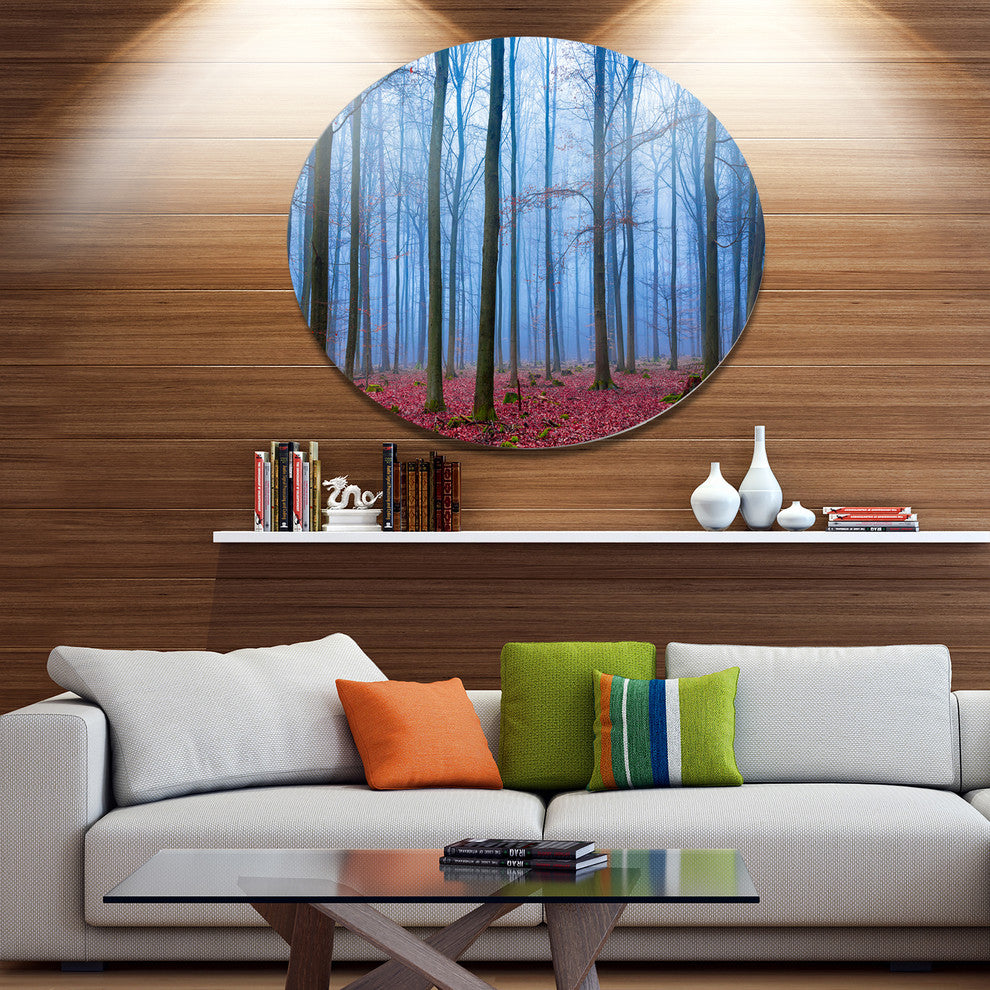 Foggy Forest In Blue And Pink Photo, Modern Forest Round Wall Art, 36"