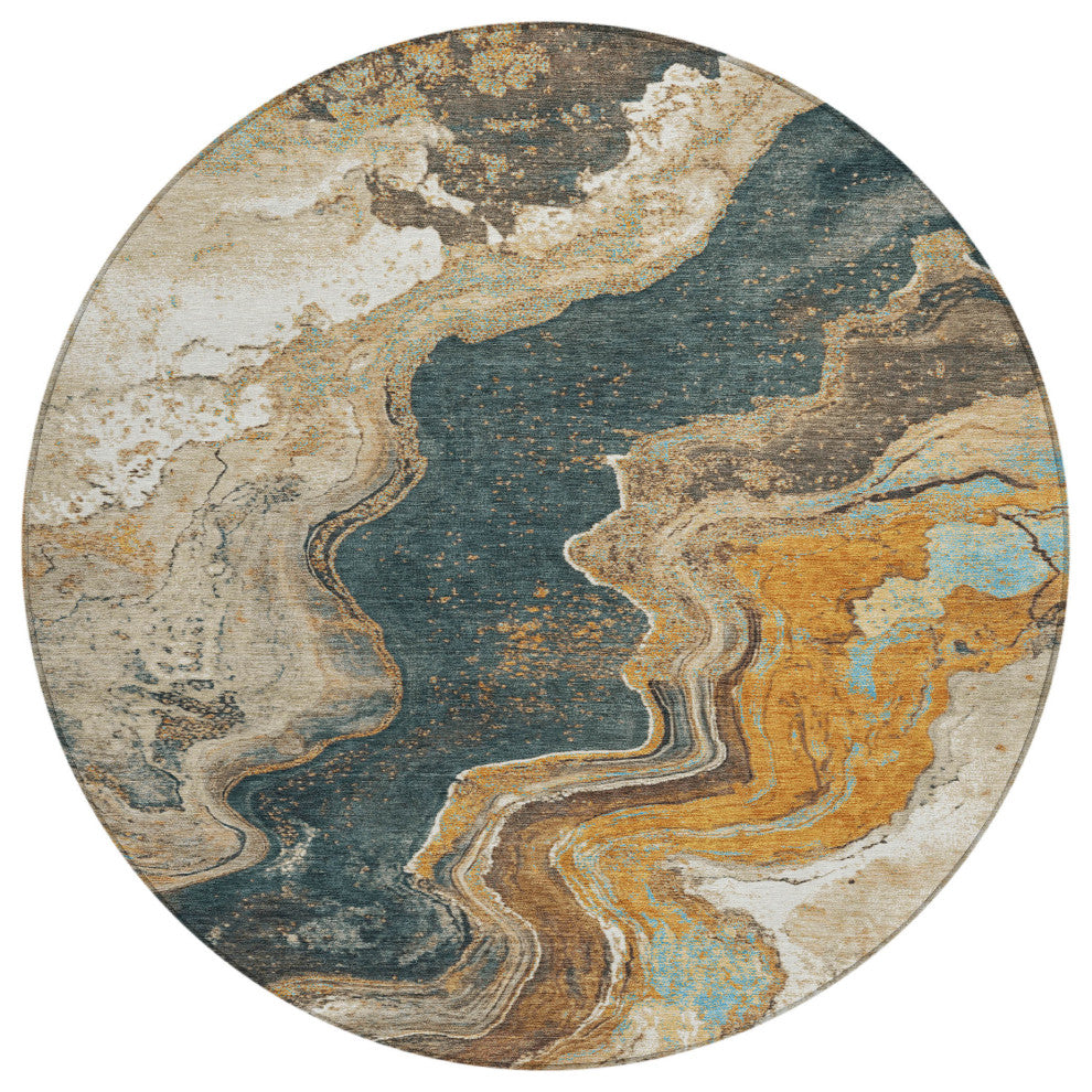 Machine Washable Indoor/Outdoor Chantille ACN1907 Wheat 8' x 8' Round Rug