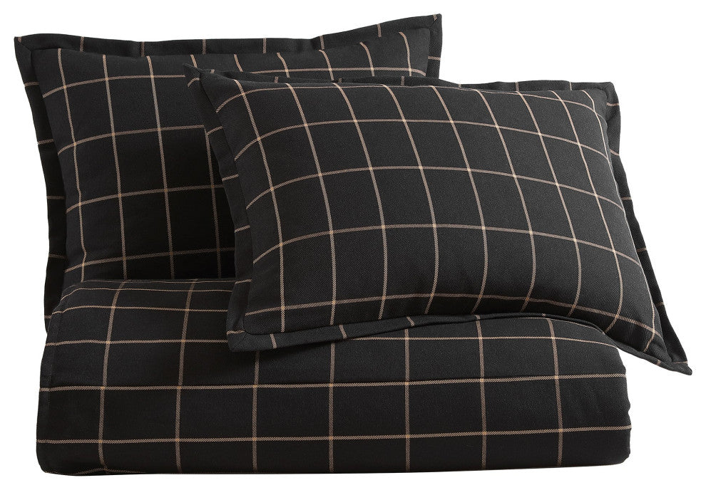 Windowpane Plaid Duvet Cover Set, 3PC, Black, Super King