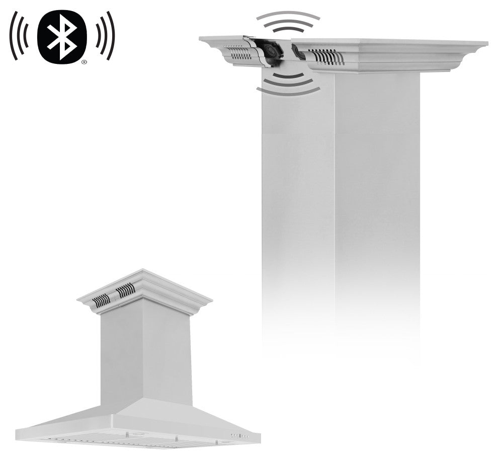 30" ZLINE CrownSound Ducted Vent Island Mount Range Hood, GL2iCRN-BT-30