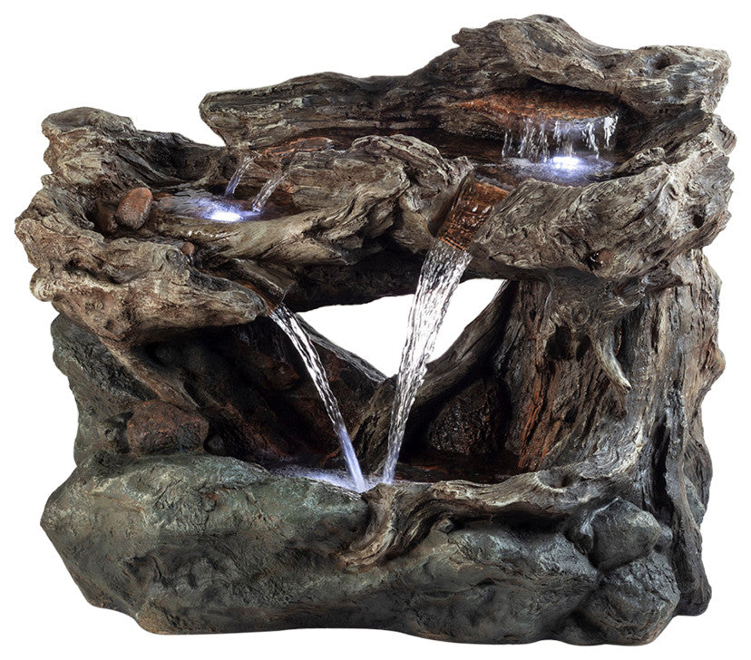 30" Outdoor 3-Tier Rainforest Cascading Waterfall Fountain With LED Lights