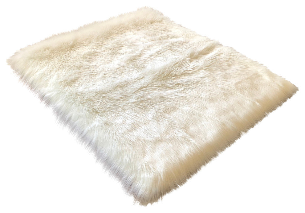 Super Soft Faux Sheepskin Silky Shag Rug, White, 4' Square