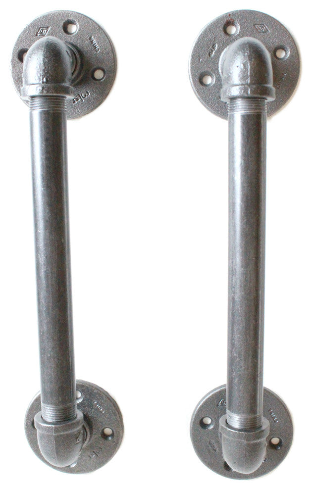 Black Pipe Industrial Door Pulls, Set of 2, Black Pipe, 8.5"