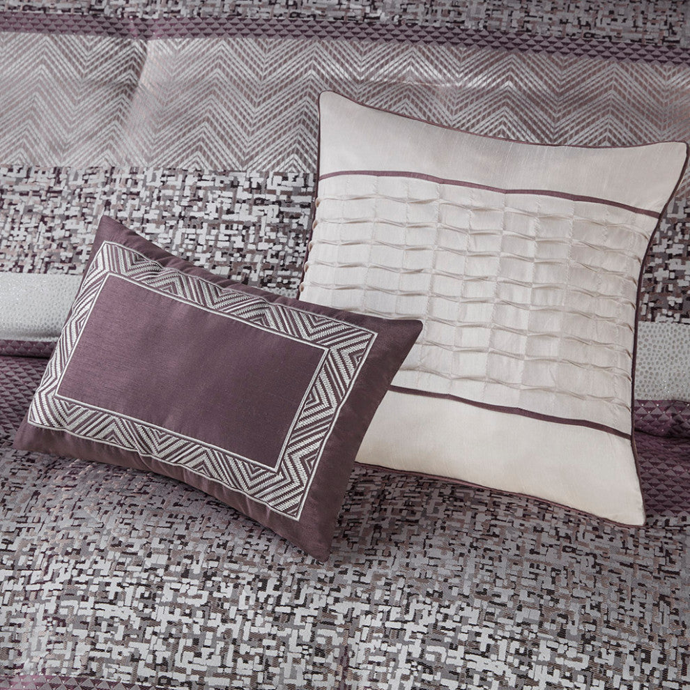 Madison Park Rhapsody Jacquard Stripe Mosaic 7-Piece Comforter Set, Purple