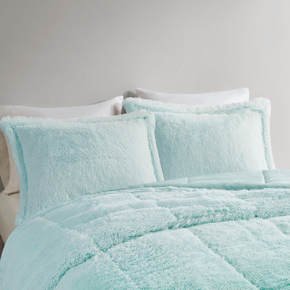 Intelligent Design Brielle Ombre Shaggy Long Fur Comforter Mini Set, Aqua