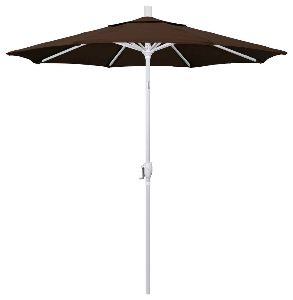 7.5' Matted White Push-Button Tilt Crank Aluminum Umbrella, Mocha Pacifica