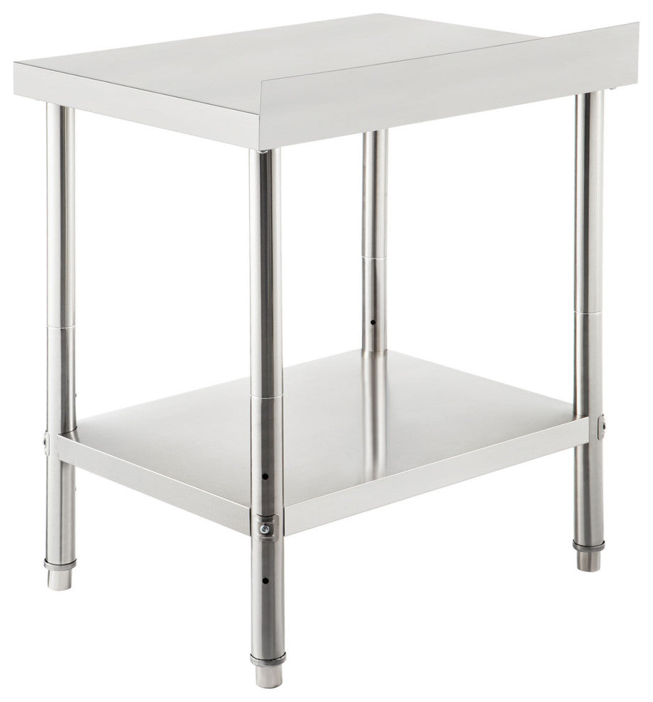 Stainless Steel Prep Table Heavy Duty Metal Worktable w/ Backsplash Undershelf, 30x24x35 Inch