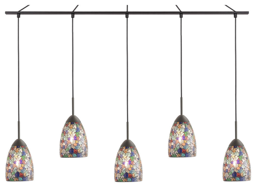 Woodbridge Lighting Venezia 5-Light Pendant Chandelier, Bronze, Linear, 42"w, Mosaic Multicolor