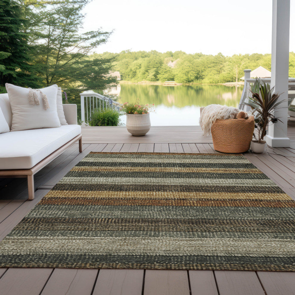 Machine Washable Indoor/Outdoor Chantille ACN1865 Khaki 9' x 12' Rug