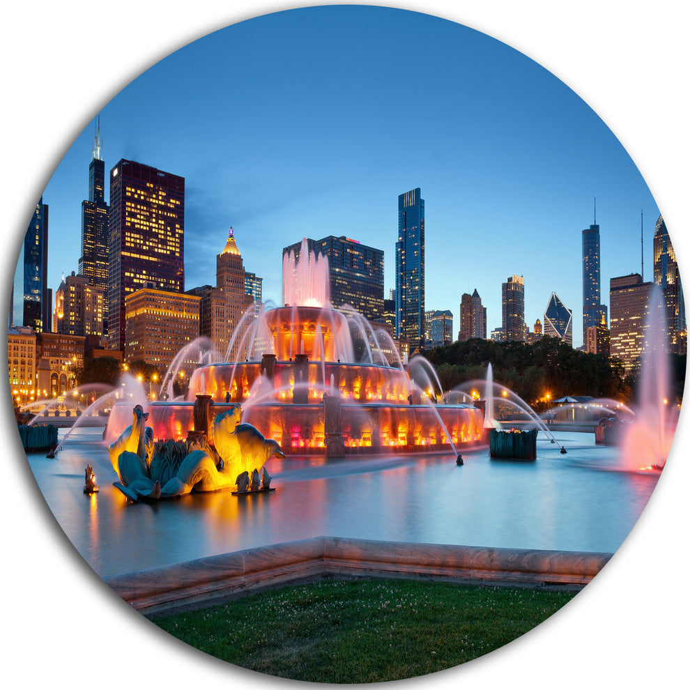 Colorful Buckingham Fountain, Cityscape Round Wall Art, 36"