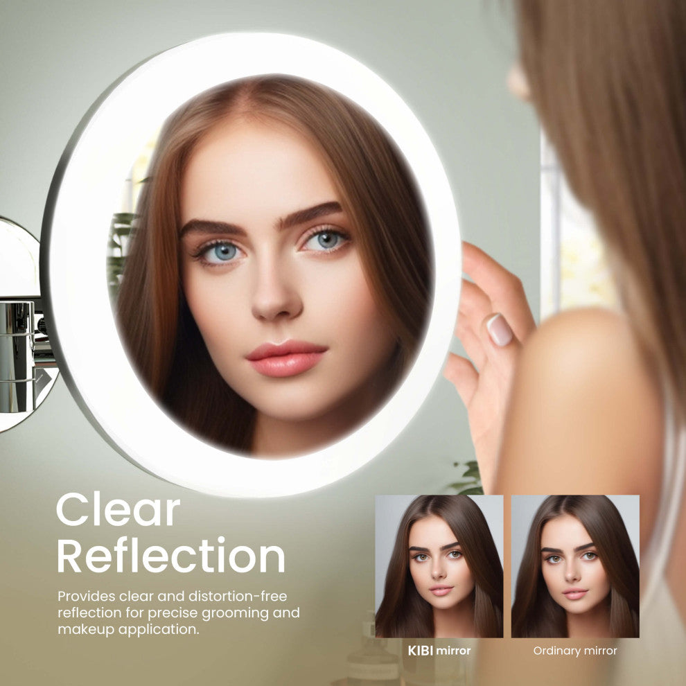 Circular LED Wall Mount One Side 5x Magnifying Make Up Mirror, Chrome