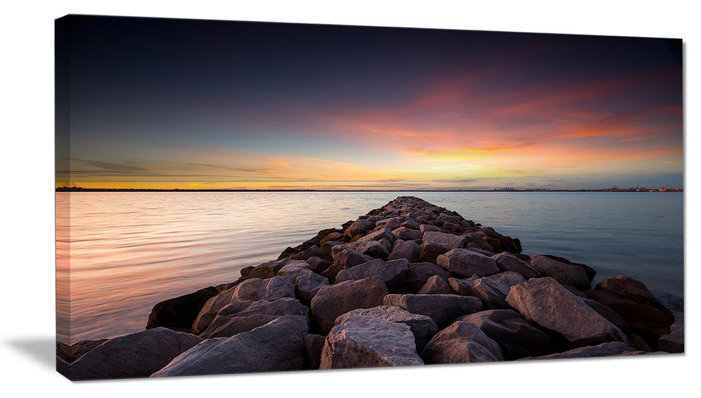 "Long Stone Bridge Into Beautiful Sea" Seashore Canvas Print, 32"x16"