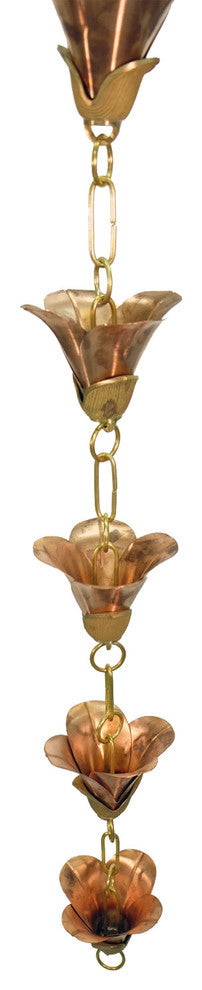 Mixed Petals Kanji Cups Rain Chain With Installation Kit, 11 Foot