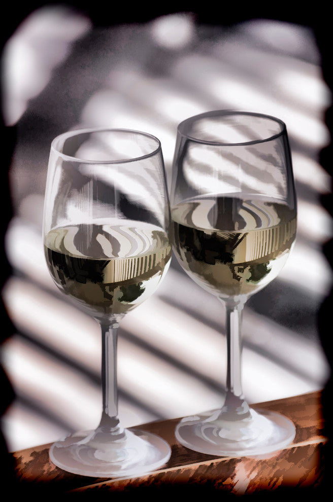 Wine Glasses Shadows, Art, Canvas Giclee, 16"x24"