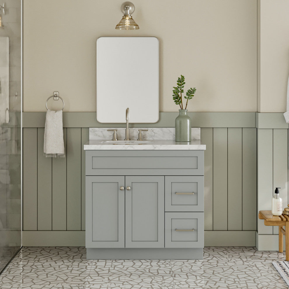 Ariel Hamlet 37" Left Oval Sink Bath Vanity Carrara Marble Grey
