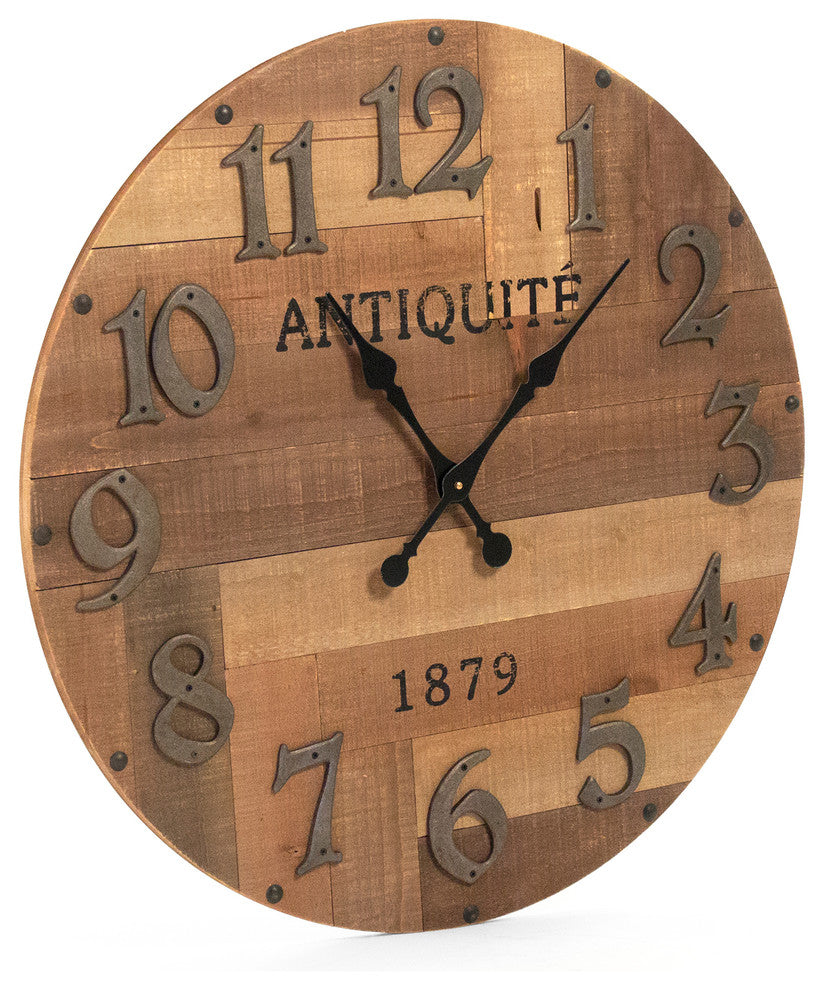 Darcy Wall Clock, Natural Background With Gray Numbers