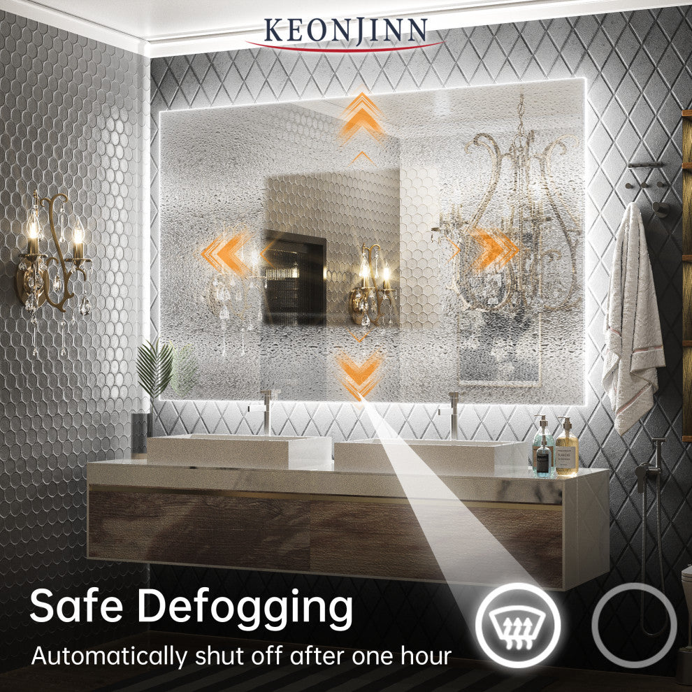 Backlit LED Mirror for Bathroom, Anti-Fog Dimmable, Silver, 60x40