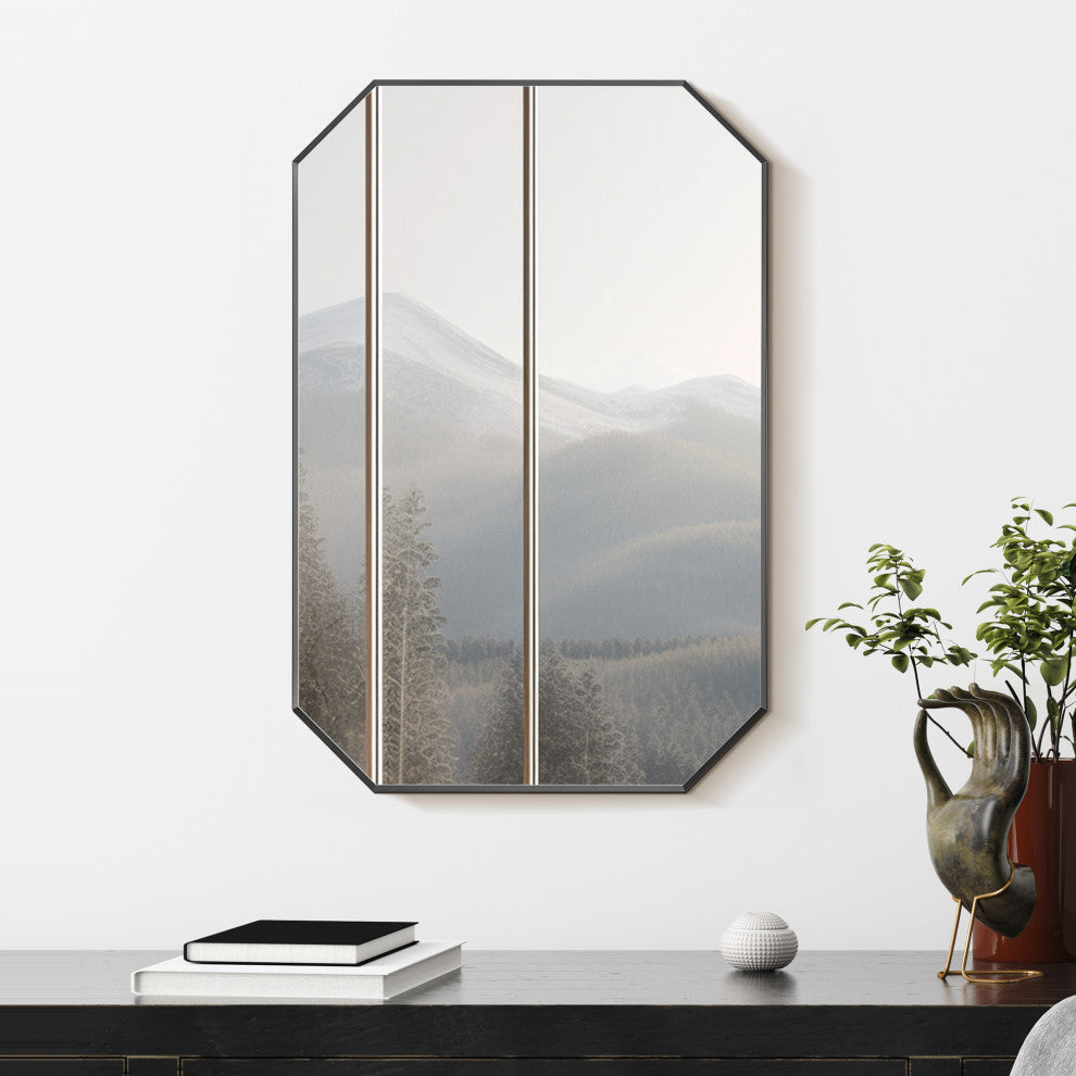 Allure Octagon Framed Bathroom Wall Mirror, Matte Black, 24"