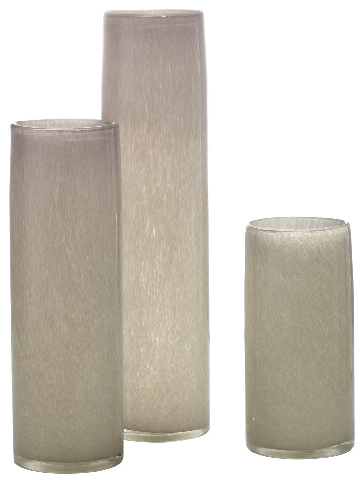 Gwendolyn Hand Blown Glass Vases, Set of 3, Grey