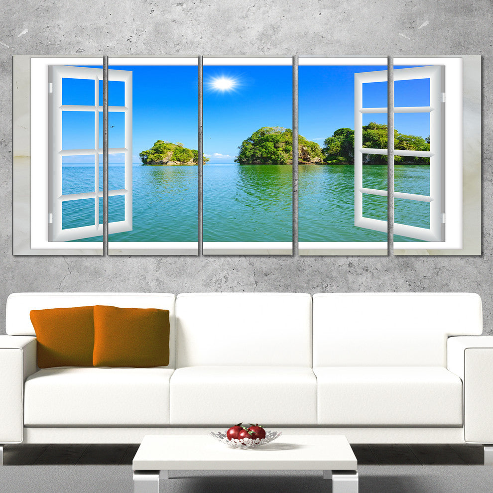"Open Window To Ocean Islets" Landscape Wall Art Print, 5 Panels, 60"x28"