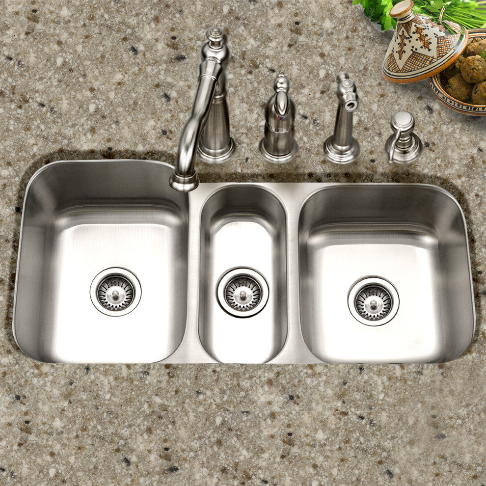Houzer MGT-4120-1 Medallion Gourmet Series Stainless Steel Triple Bowl Sink