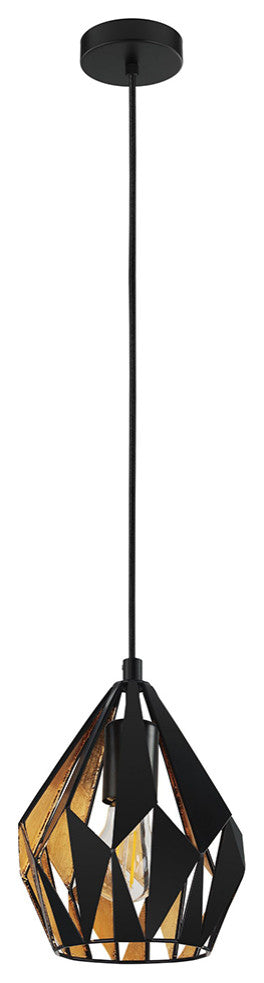 Carlton 3, 1-Light Geometric Pendant, Matte Black, Gold Leaf Finish