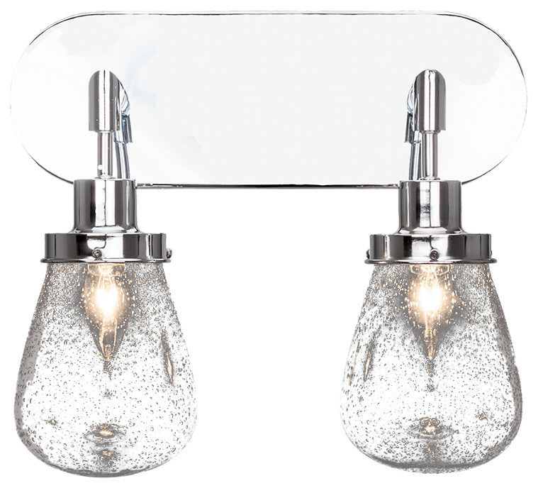 Meridian 2-Light Bath Bar, Chrome Finish, 5" Clear Bubble Glass