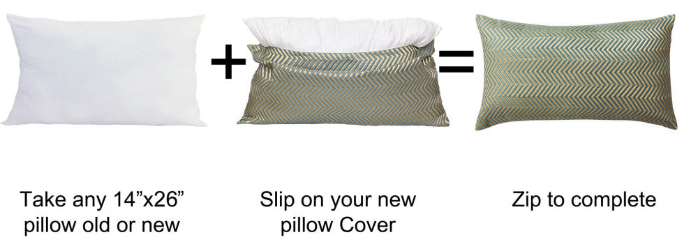 Chevron Jacquard Lumbar 2 Pieces Pillow Shell Set, Deep Teal
