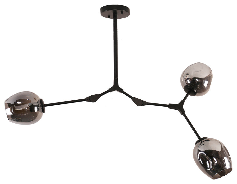 Modern Full-angle Adjustable Chandelier With Smoked Glass Shades, 3 Light