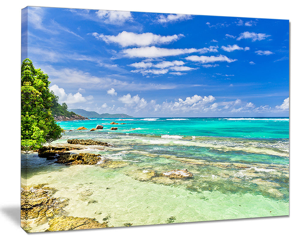 "Tranquil Seychelles Tropical Beach" Modern Seascape Wall Art, 40"x30"