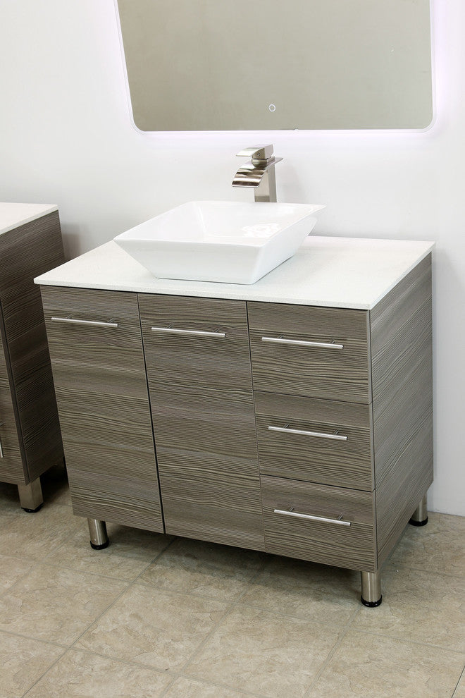 Windbay 48" Free Standing Vanity, Taupe Grey, White Stone Flat Countertop